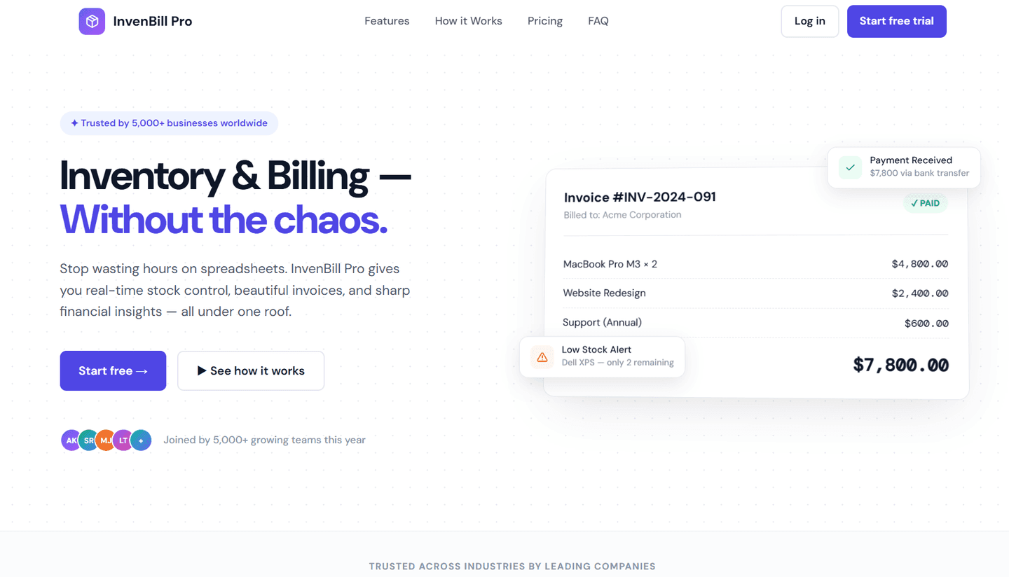 InvenBill Pro web application: Software for stock control and billing