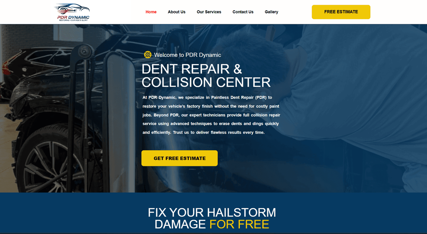 PDR Dynamic website design: Site for a paintless dent repair and collision shop