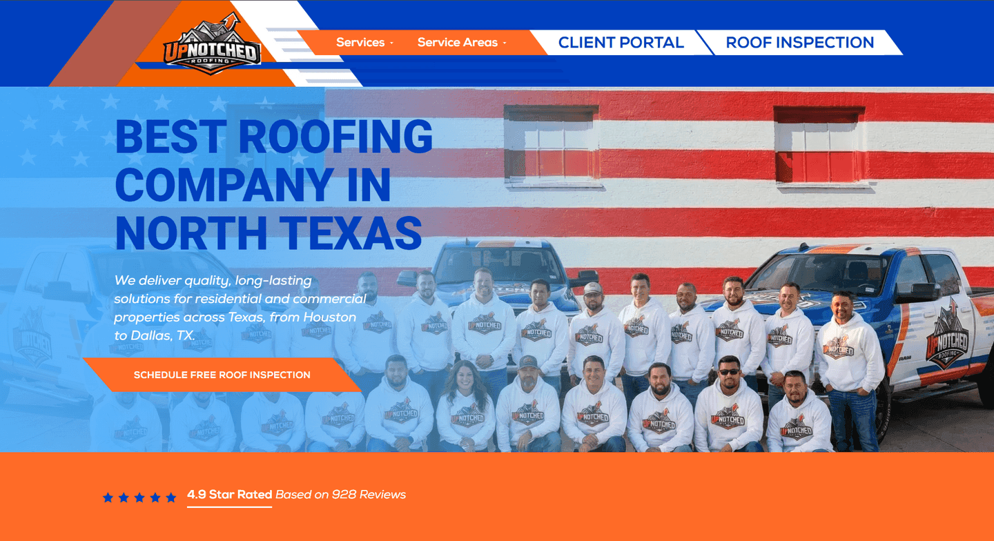 Roofing Company lead-generation website: Contractor site built to book roof inspections
