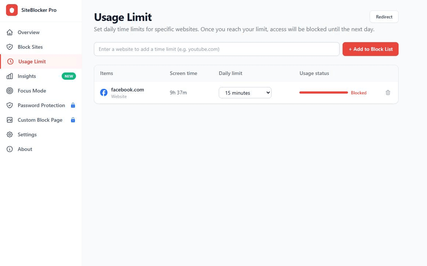 SiteBlocker Pro browser extension: Blocks websites and caps daily browsing time