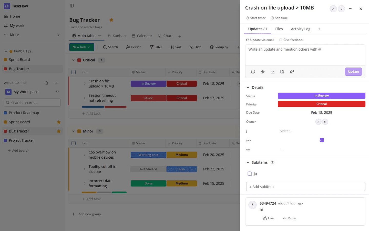 TaskFlow web application: Board for projects, tasks and bug tracking